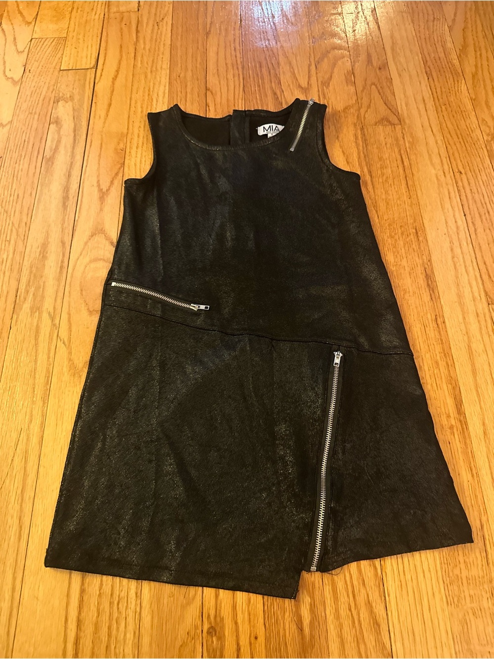 MIA Black Faux-Leather Sleeveless Zip Detail Dress Size Small